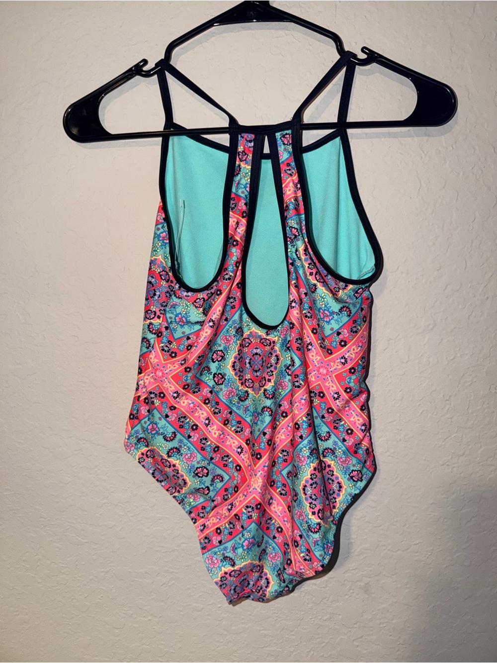 Girls XL 14-16 Colorful One Piece Swimsuit Geometric Floral Print Racerback new - Picture 2 of 4